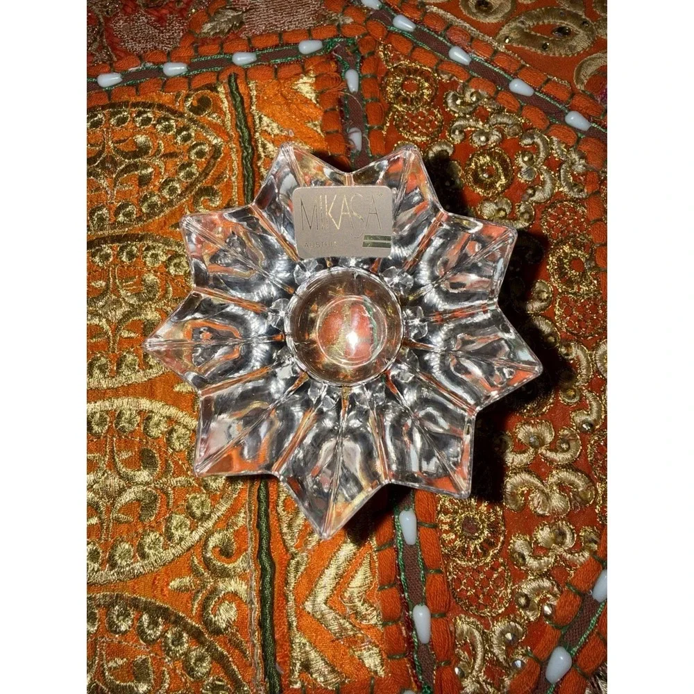 Mikasa Austria Clear Crystal‎ Snowflake Shaped Candle Holder Home Decor